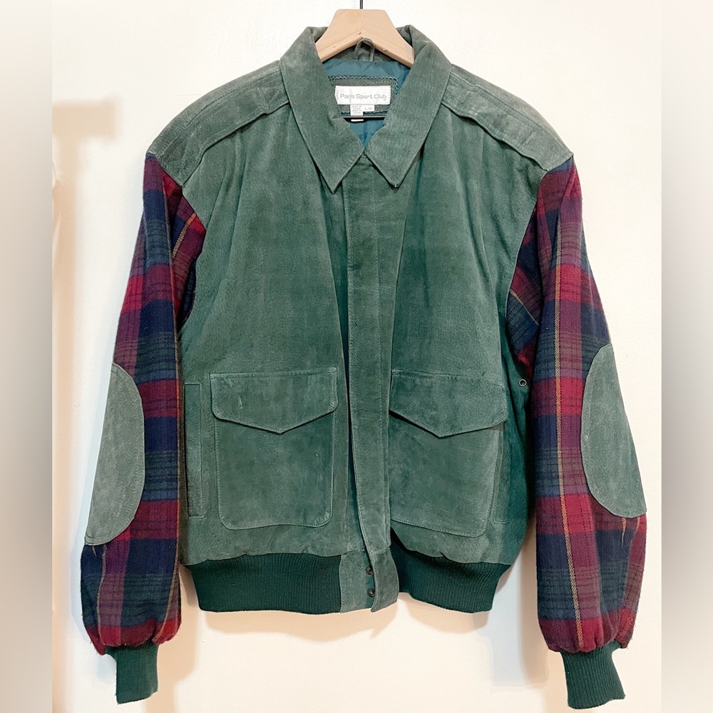 Vintage Colorblock Leather Bomber Jacket